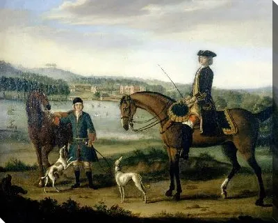 Картина Портрет Коплстоуна Уорра Бэмпфилда (1720-96) перед Хестеркомб-Хаусом со своим егерем около 1740 года