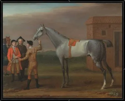 Минога со своим владельцем сэром Уильямом Морганом в Ньюмаркете