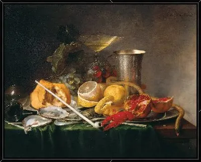 Натюрморт, завтрак с бокалом шампанского и трубкой