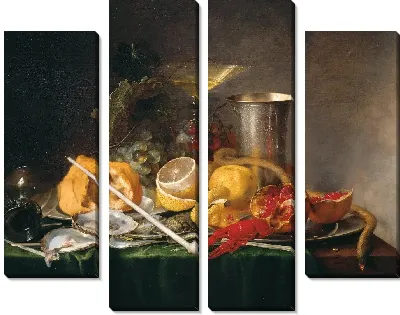 Натюрморт, завтрак с бокалом шампанского и трубкой