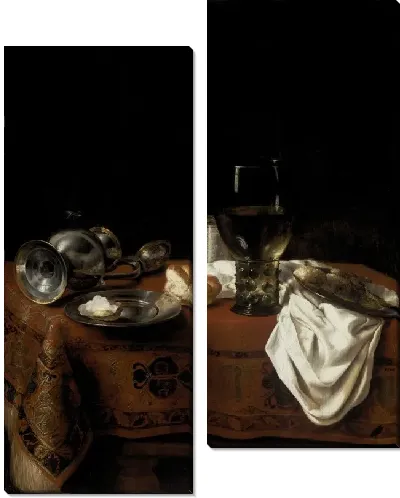 Картина Натюрморт с Ремером, Серебряным Флагоном, Хлебом и Устрицами