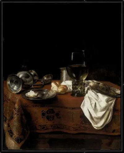 Картина Натюрморт с Ремером, Серебряным Флагоном, Хлебом и Устрицами