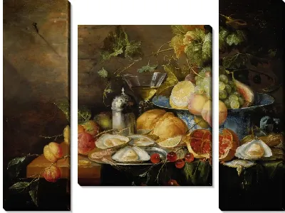 Фруктовый натюрморт с устрицами и бокалом