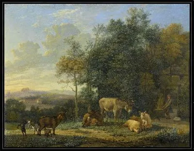 Пейзаж с двумя ослами, козами и Свиньями