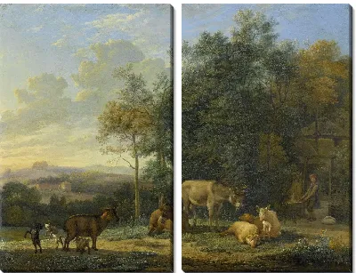 Пейзаж с двумя ослами, козами и Свиньями