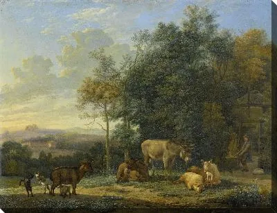 Пейзаж с двумя ослами, козами и Свиньями