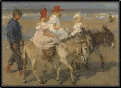 Осел едет по пляжу