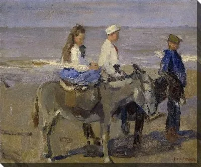 Мальчик и девочка на ослах