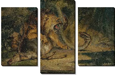 Лев защищает свою добычу 