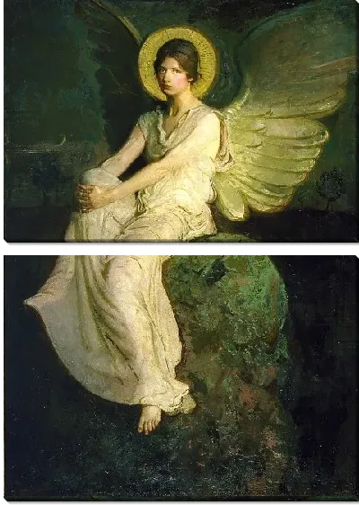 Картина Крылатая фигура, сидящая на камне