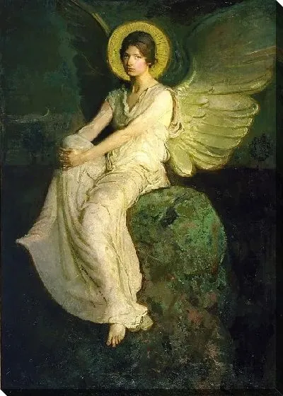 Картина Крылатая фигура, сидящая на камне