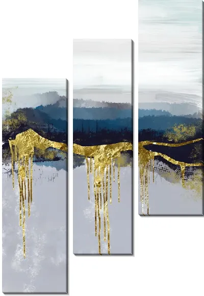 Модульная картина Абстракция с золотыми и голубыми оттенками