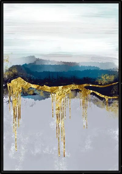 Картина Абстракция с золотыми и голубыми оттенками