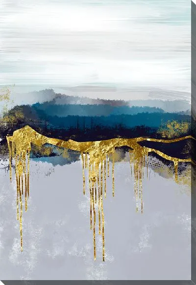 Постер Абстракция с золотыми и голубыми оттенками