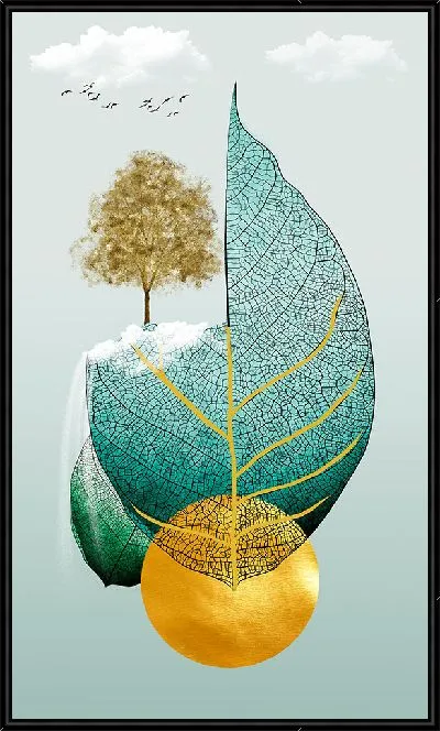 Картина Коллаж с деревом и листком