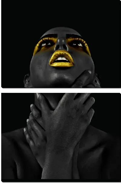 Модульная картина Черно золотая девушка