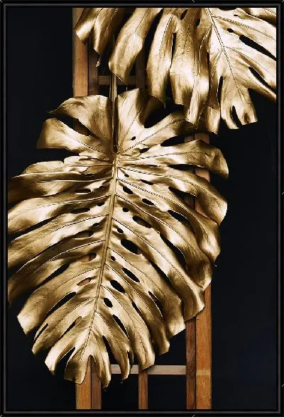 Картина Золотые листья пальмы монстеры