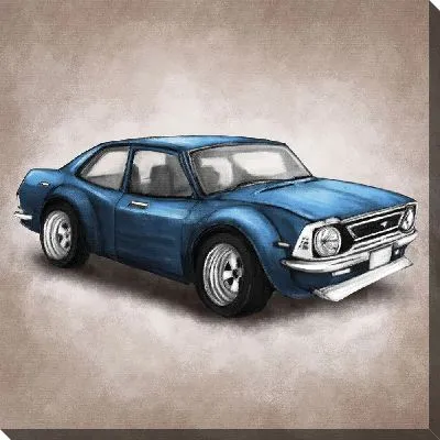 Картина маслом Ретро-автомобиль на коричневом фоне