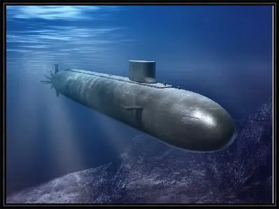 Картина Подводная лодка в синем море