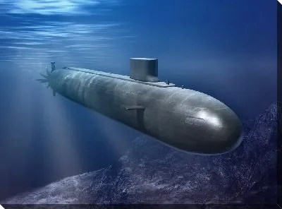 Подводная лодка в синем море