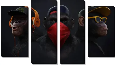 Модульная картина Три обезьяны в наушниках и очках