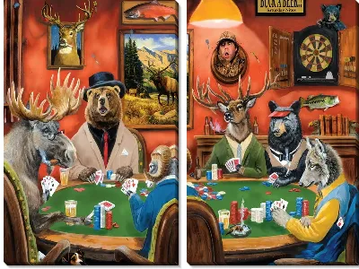 Модульная картина Животные играют в карты в игру покер