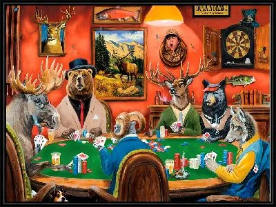 Животные играют в карты в игру покер