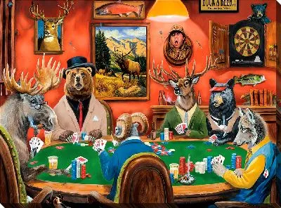 Животные играют в карты в игру покер