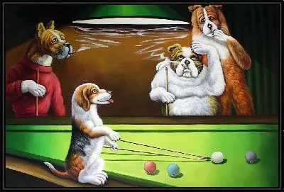 Картина Собака с кием играет в бильярд