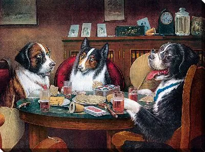 Картина Три собаки играют в настольные карты