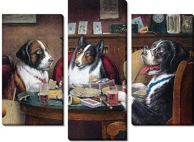 Три собаки играют в настольные карты
