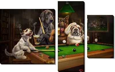 Модульная картина Собаки с пивом играют в бильярд