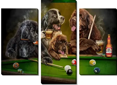 Модульная картина Собаки за игрой в настольный бильярд