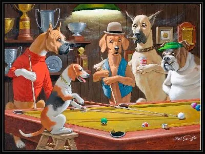 Собаки играют в бильярд