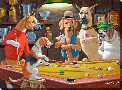 Собаки играют в бильярд