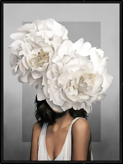 Картина Девушка с цветами на голове на сером фоне