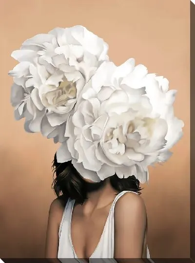 Картина Девушка с цветами на голове на персиковом фоне