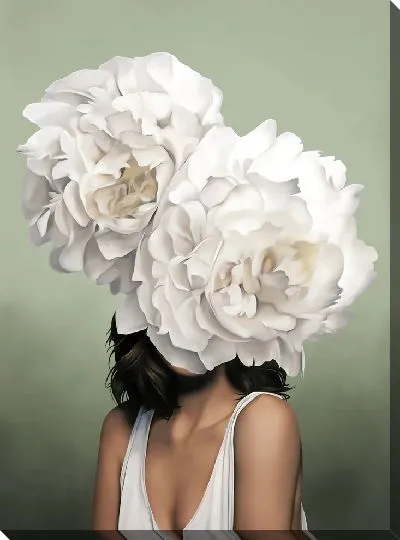 Картина Девушка с цветами на голове на фисташковом фоне