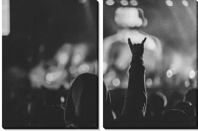 Модульная картина Рок жест на рок концерте в ч/б стиле