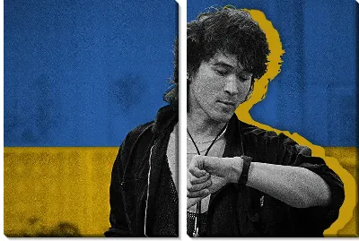 Модульная картина Виктор Цой смотрит на часы
