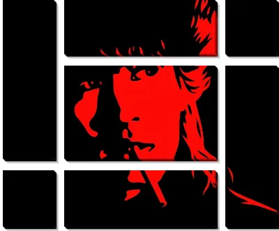 Портрет Виктора Цоя в красно-черных тонах