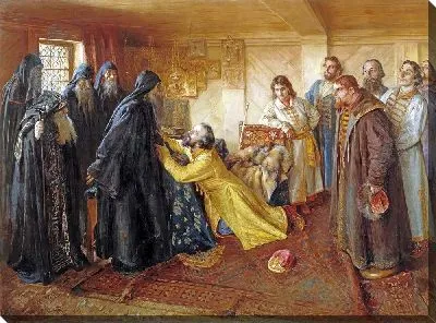 Царь Иван Грозный просит игумена Корнилия постричь его в монахи