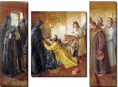 Царь Иван Грозный просит игумена Корнилия постричь его в монахи