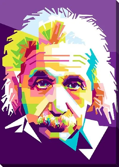 Картина маслом Портрет Эйнштейна в стиле поп-арт на фиолетовом фоне