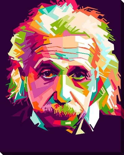 Картина маслом Портрет Эйнштейна в стиле поп-арт на темно-фиолетовом фоне
