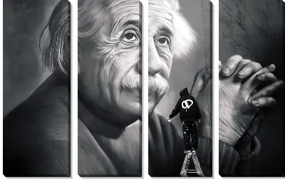 Модульная картина Художник рисует граффити с изображением Альберта Эйнштейна