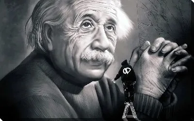 Картина маслом Художник рисует граффити с изображением Альберта Эйнштейна