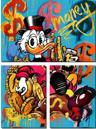 Модульная картина Скрудж Макдак с телефоном и деньгами