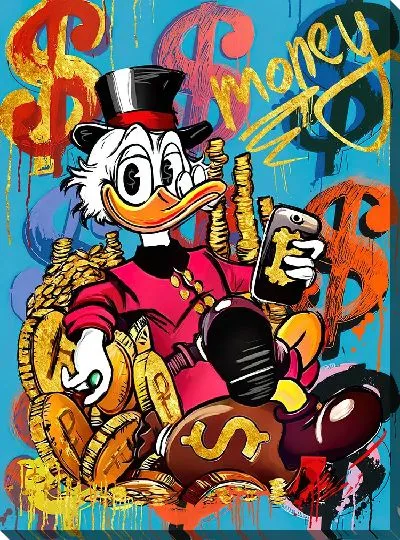 Картина маслом Скрудж Макдак с телефоном и деньгами