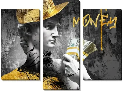 Давид с долларами на фоне серой стены